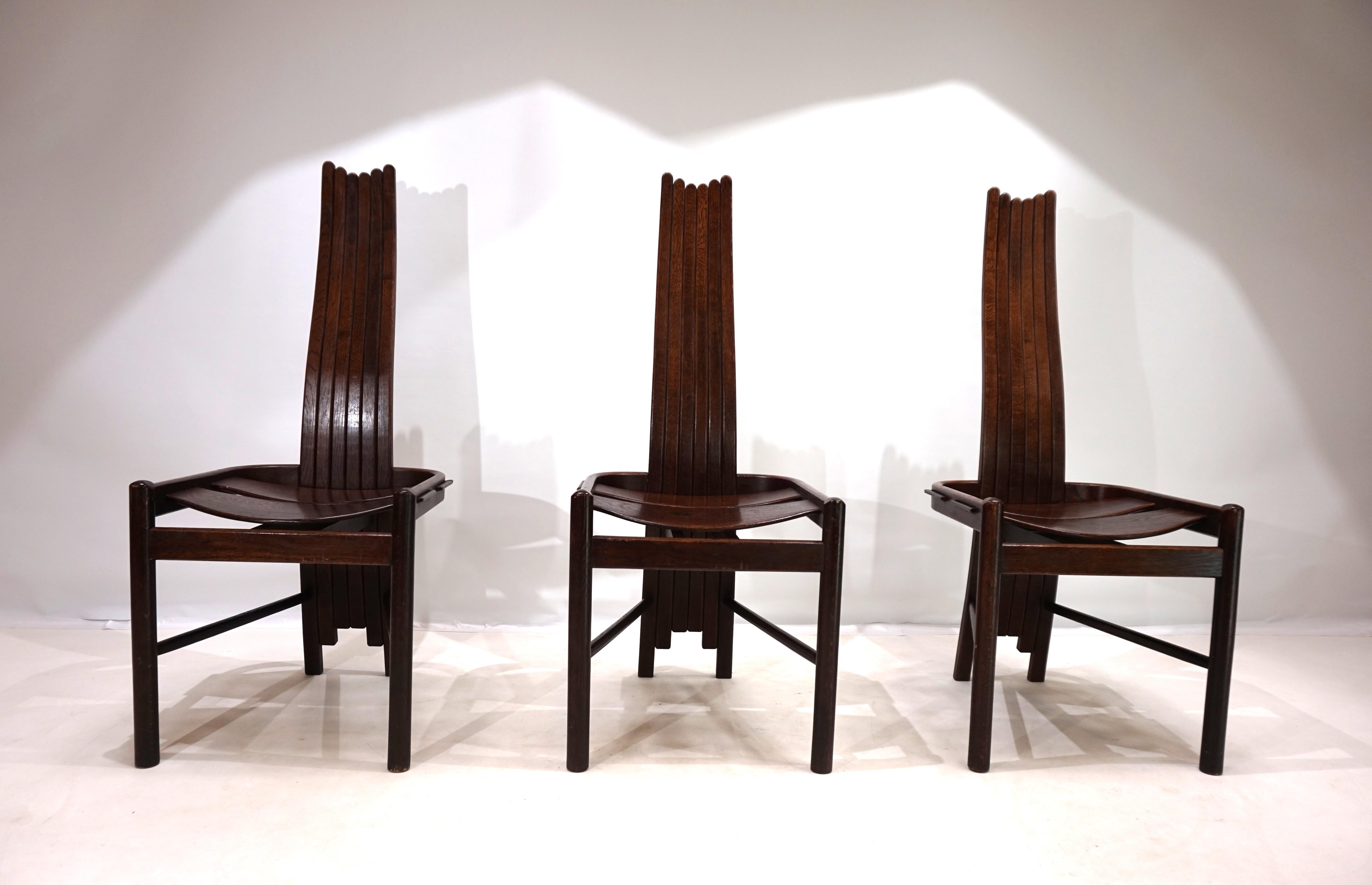 Quercia Set di 3 sedie da pranzo brutaliste Allmilmö in rovere, 1980 in vendita
