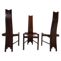 Set of 3 Allmilmö brutalist dining chairs oak, 1980
