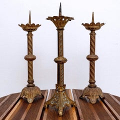 Set Of 3 Altar Candlesticks Candle Holder - Bronze - Period: XIXth Century