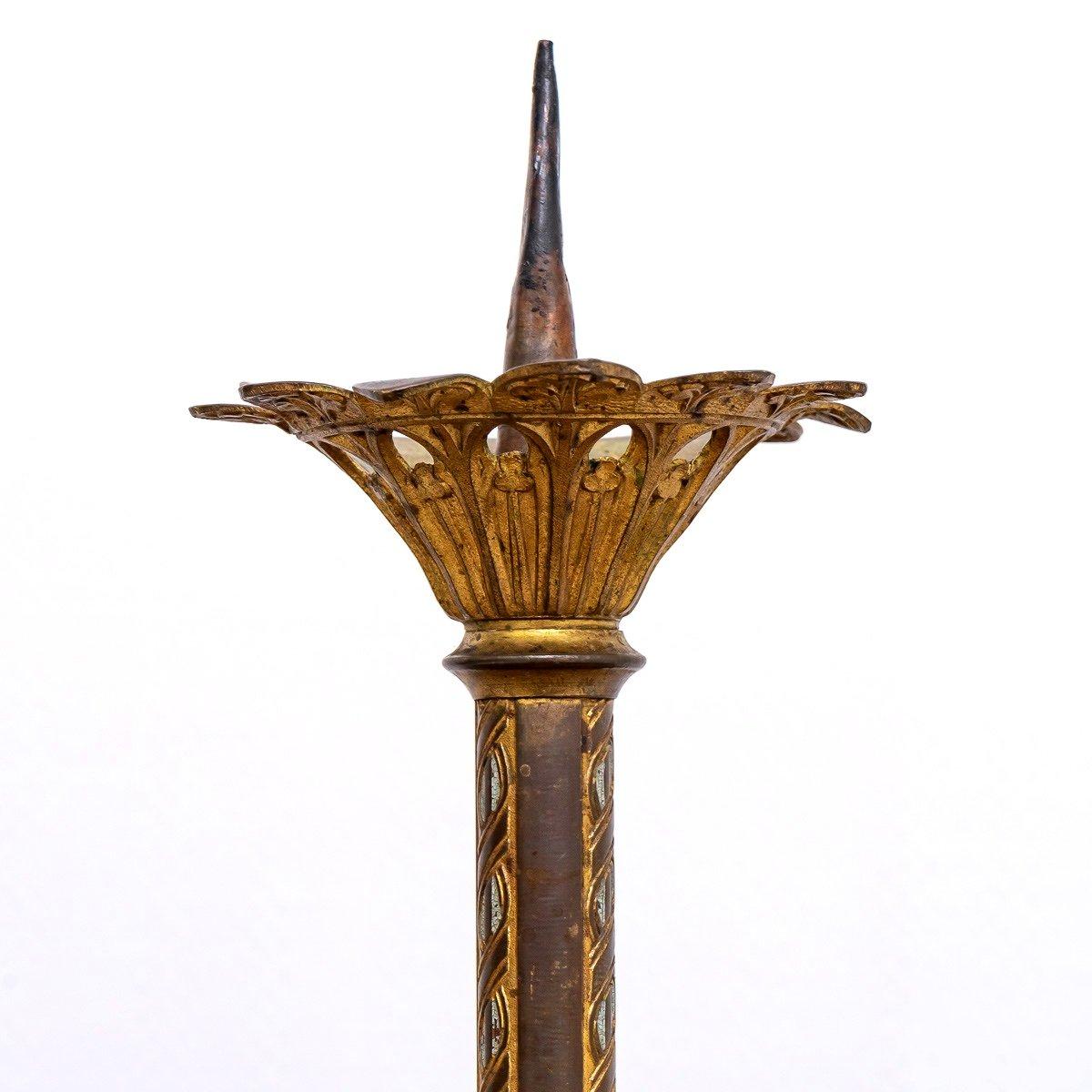 19th Century Set Of 3 Altar Candlesticks Candle Holder - Bronze - Period: XIXth Century For Sale