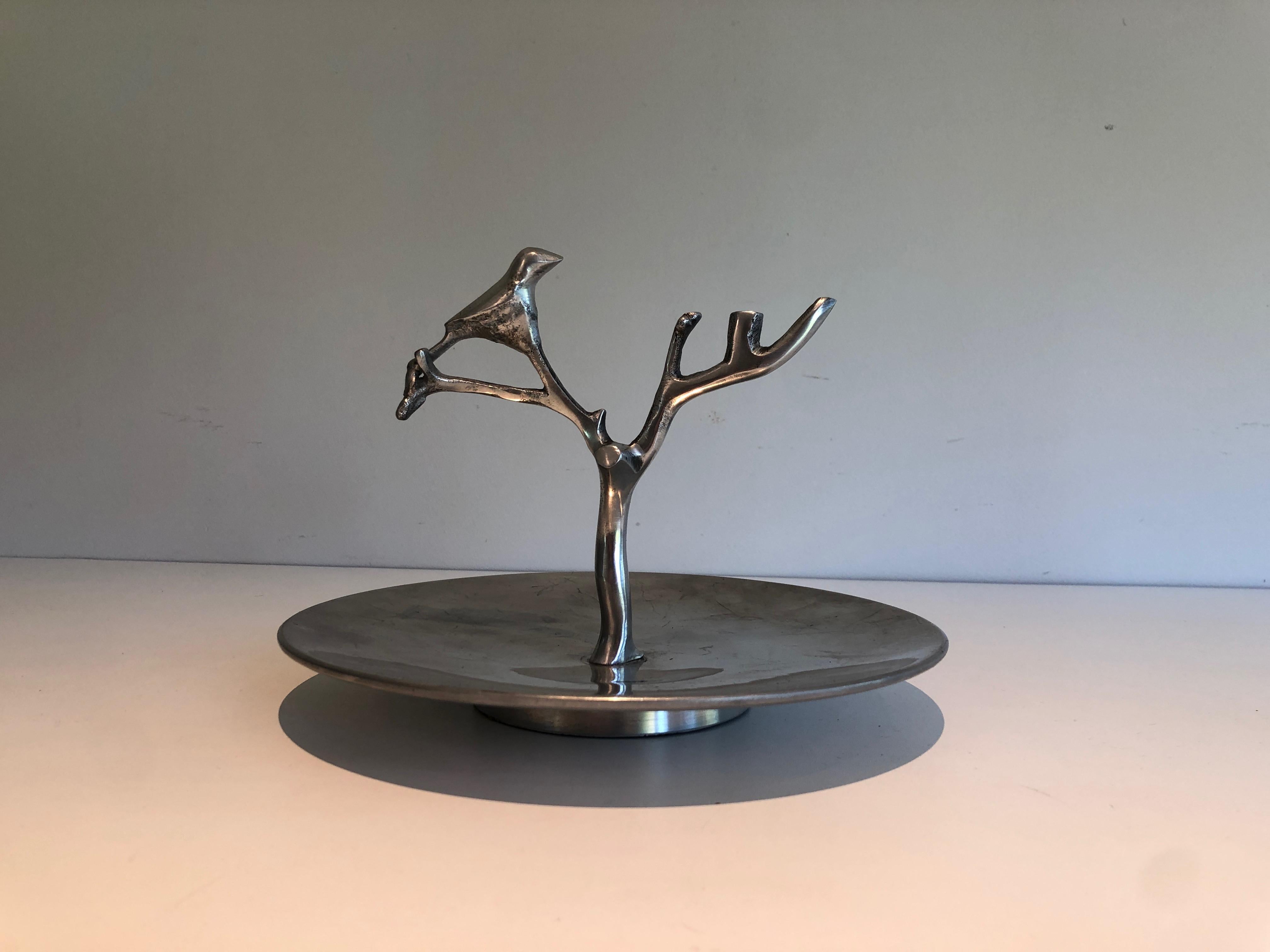 Set of 3 Aluminum Serving Pieces with Birds and Branches For Sale 4