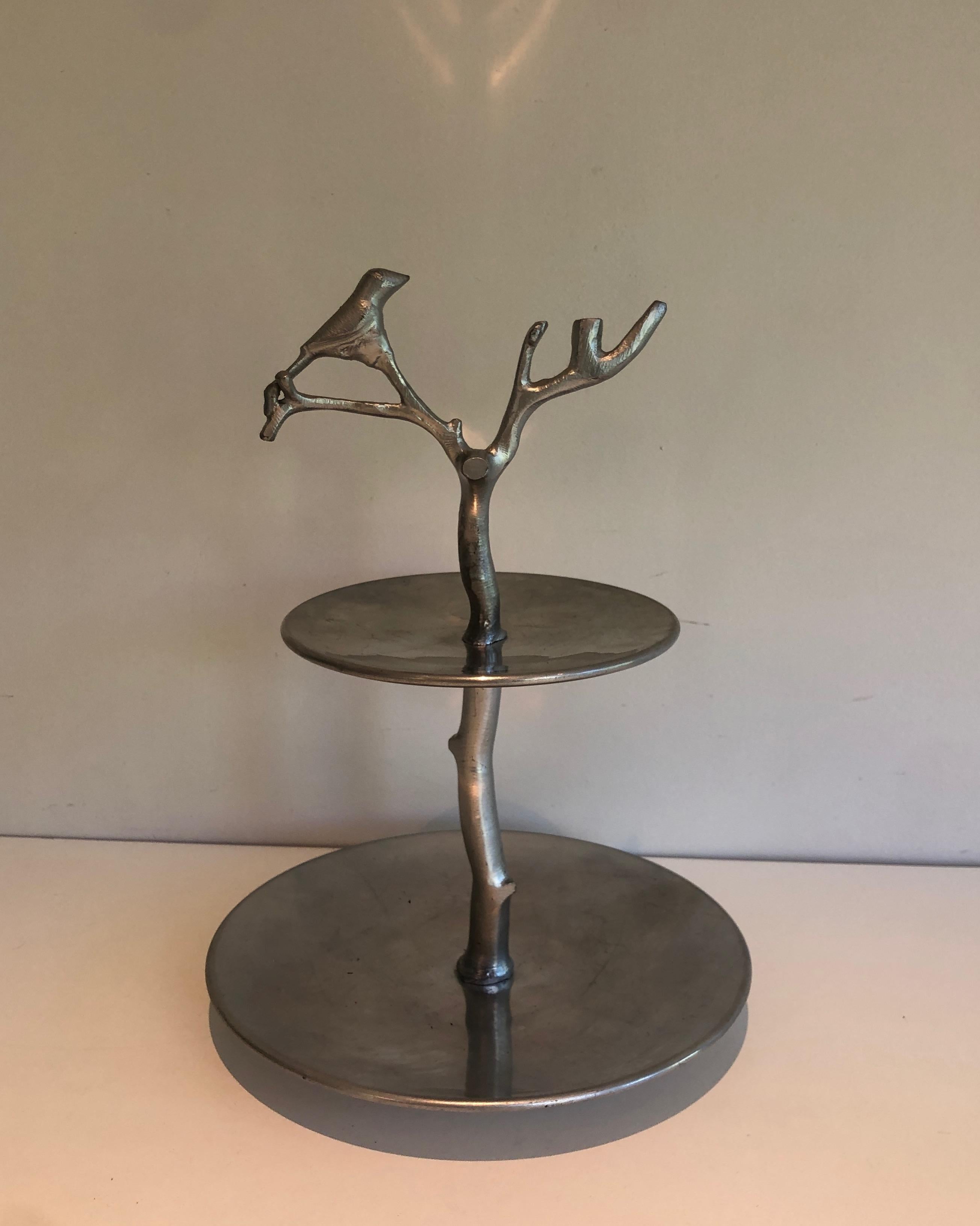 Set of 3 Aluminum Serving Pieces with Birds and Branches For Sale 1