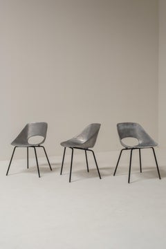 Set of 3 Aluminum Tonneau Chairs by Pierre Guariche for Steiner, 1950s