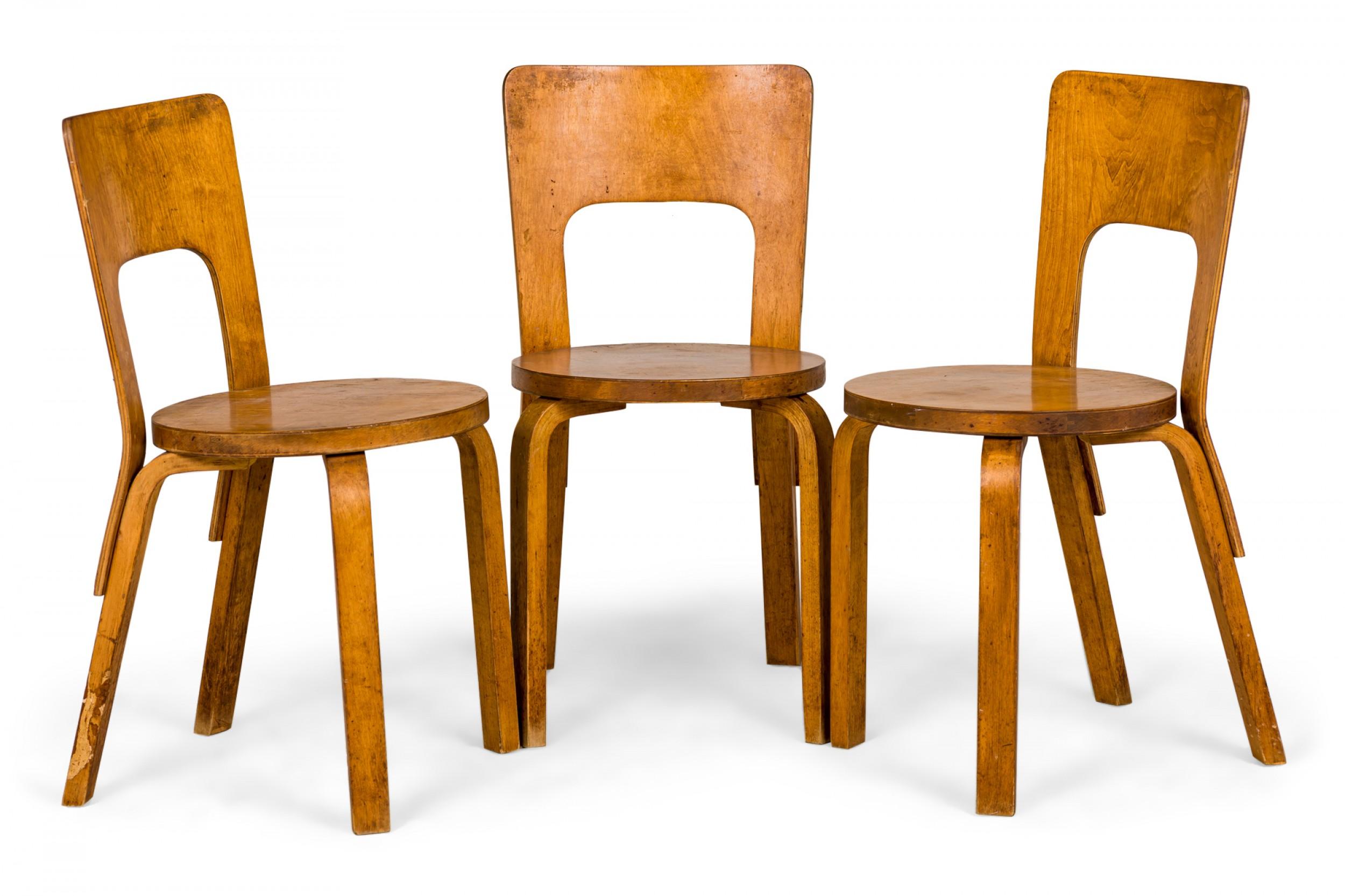 Set of 3 Alvar Aalto for Artek Finnish Mid-Century Bent Birch Plywood Side Chair