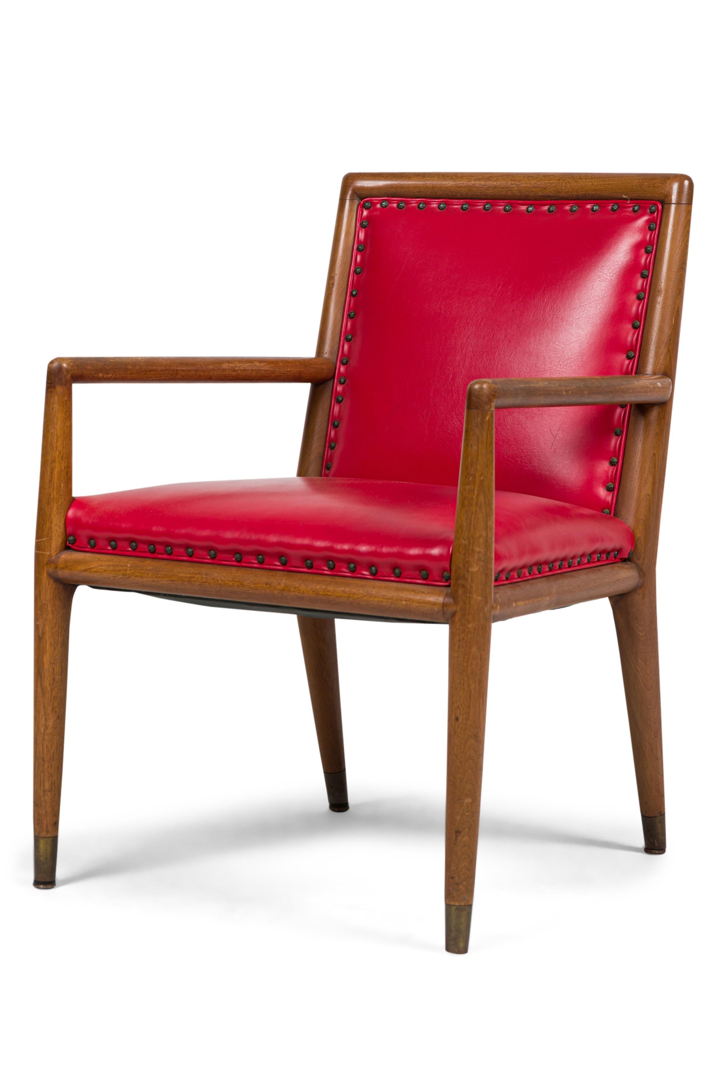 Set of 3 American Mid-Century Walnut and Red Leather Armchairs (Moderne der Mitte des Jahrhunderts) im Angebot