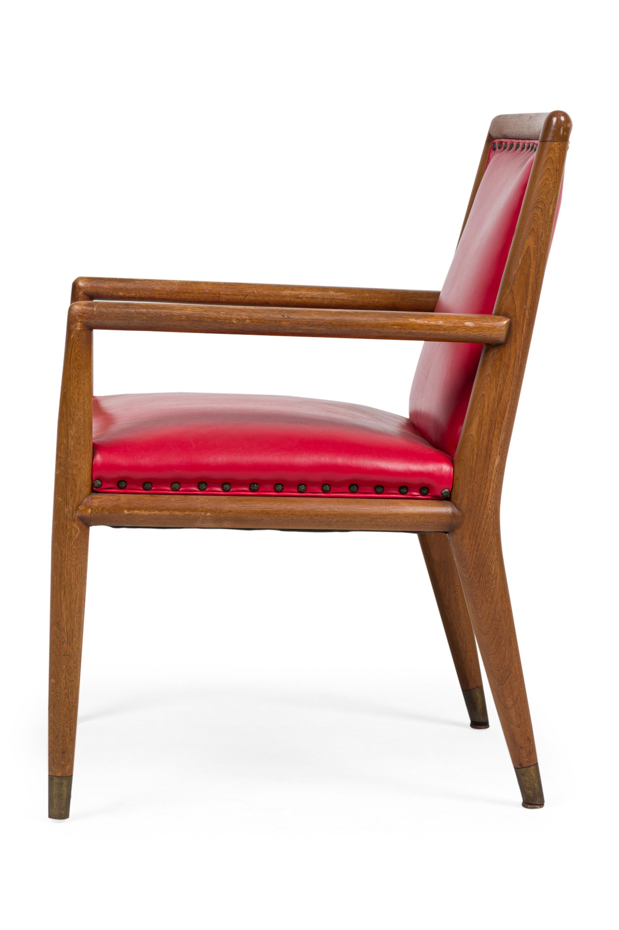 Set of 3 American Mid-Century Walnut and Red Leather Armchairs (amerikanisch) im Angebot