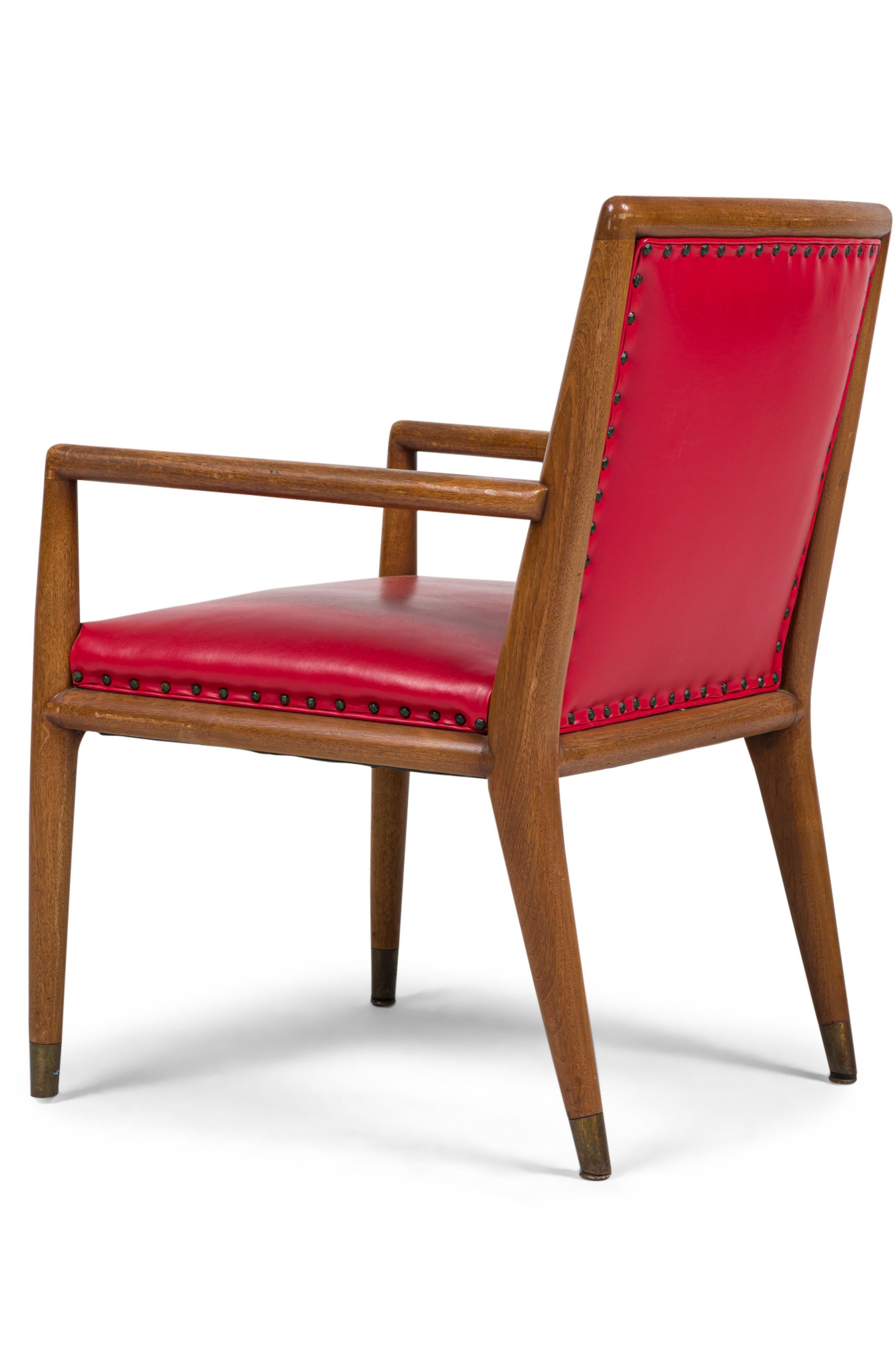 Set of 3 American Mid-Century Walnut and Red Leather Armchairs im Zustand „Gut“ im Angebot in Queens, NY