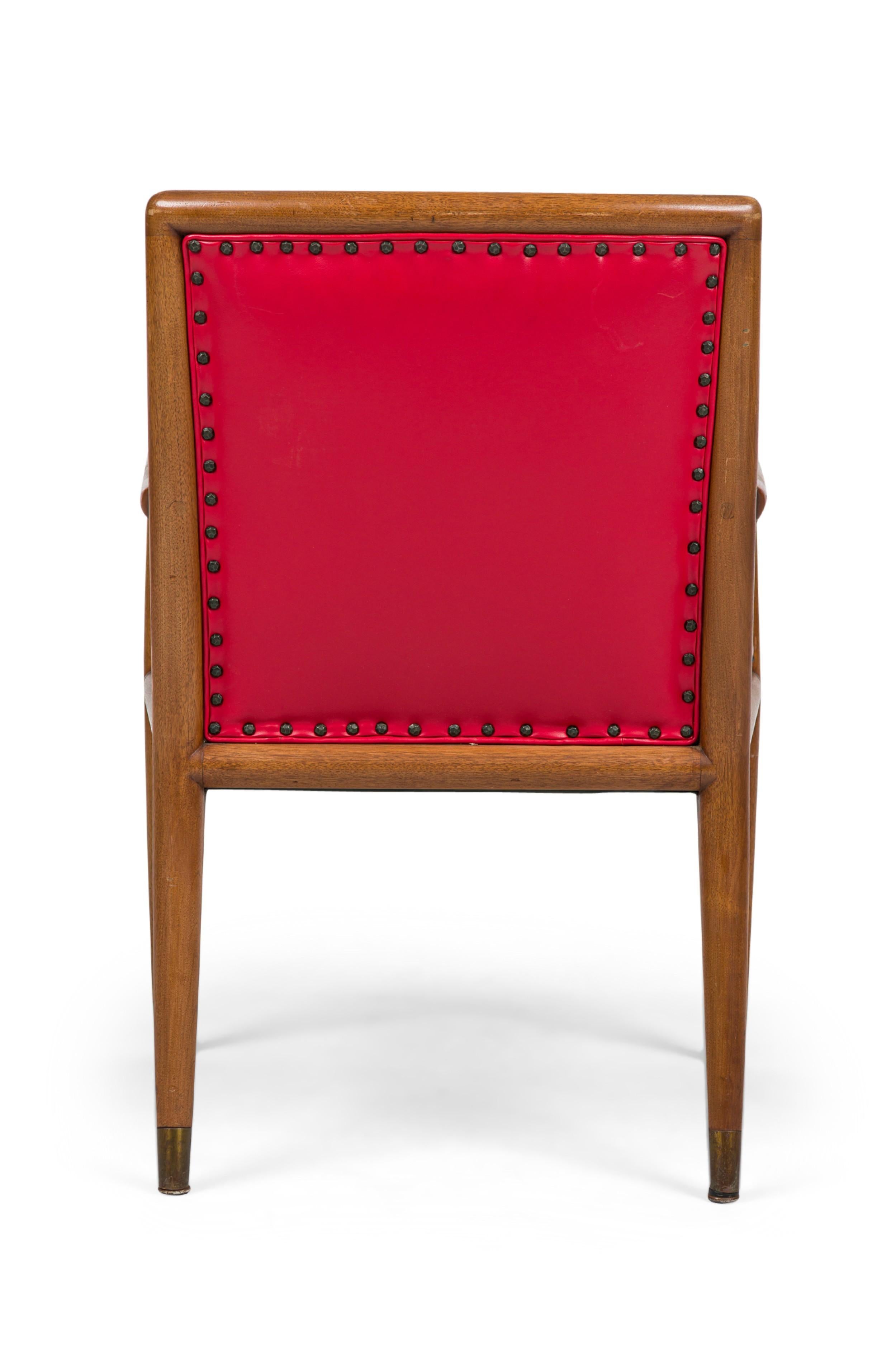 Set of 3 American Mid-Century Walnut and Red Leather Armchairs (20. Jahrhundert) im Angebot