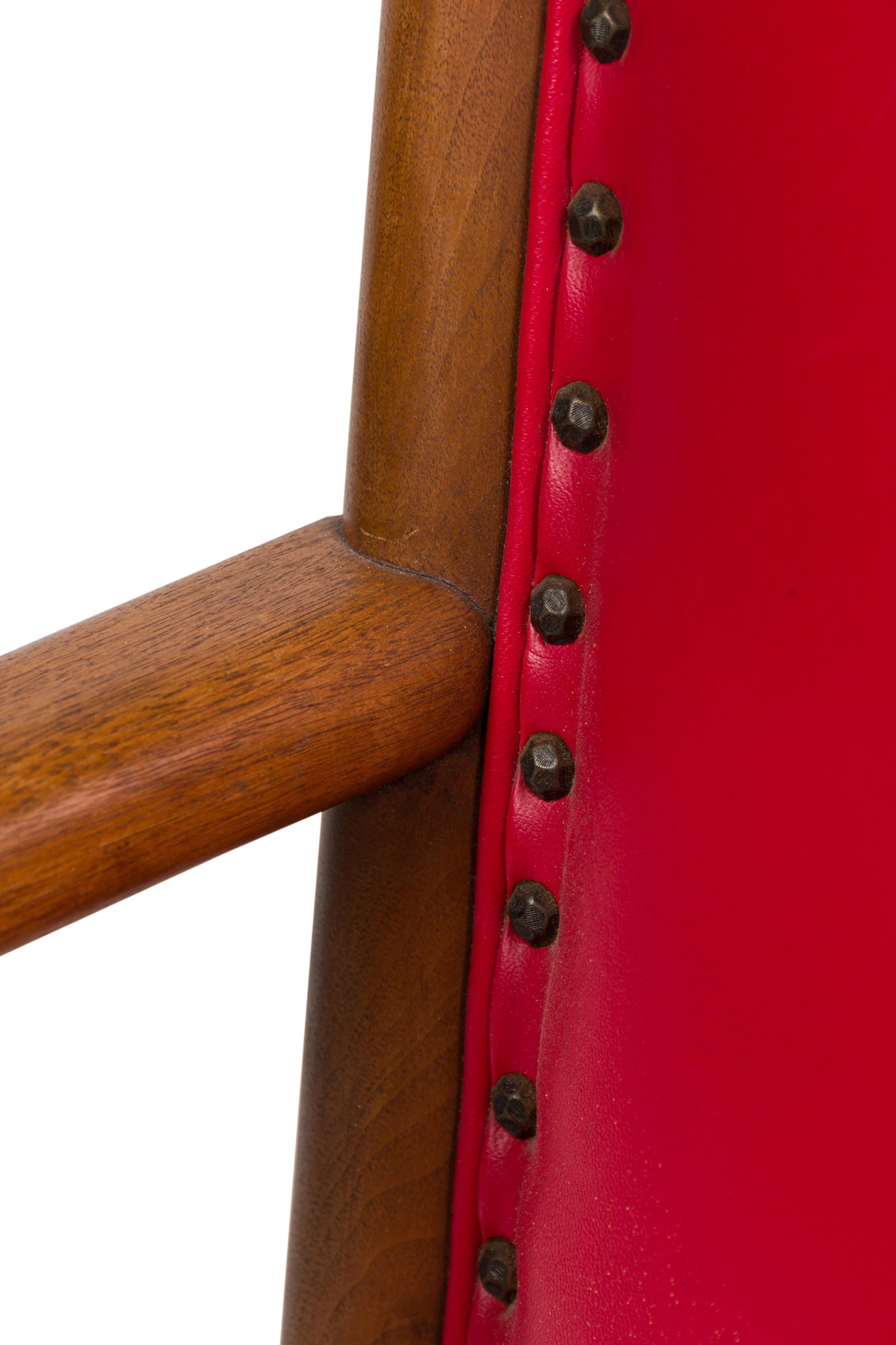 Set of 3 American Mid-Century Walnut and Red Leather Armchairs im Angebot 1