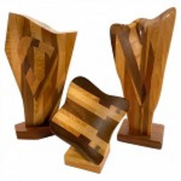 Mid-Century moderno Set di 3 sculture astratte moderne americane in legno esotico, Paul LaMontagne in vendita