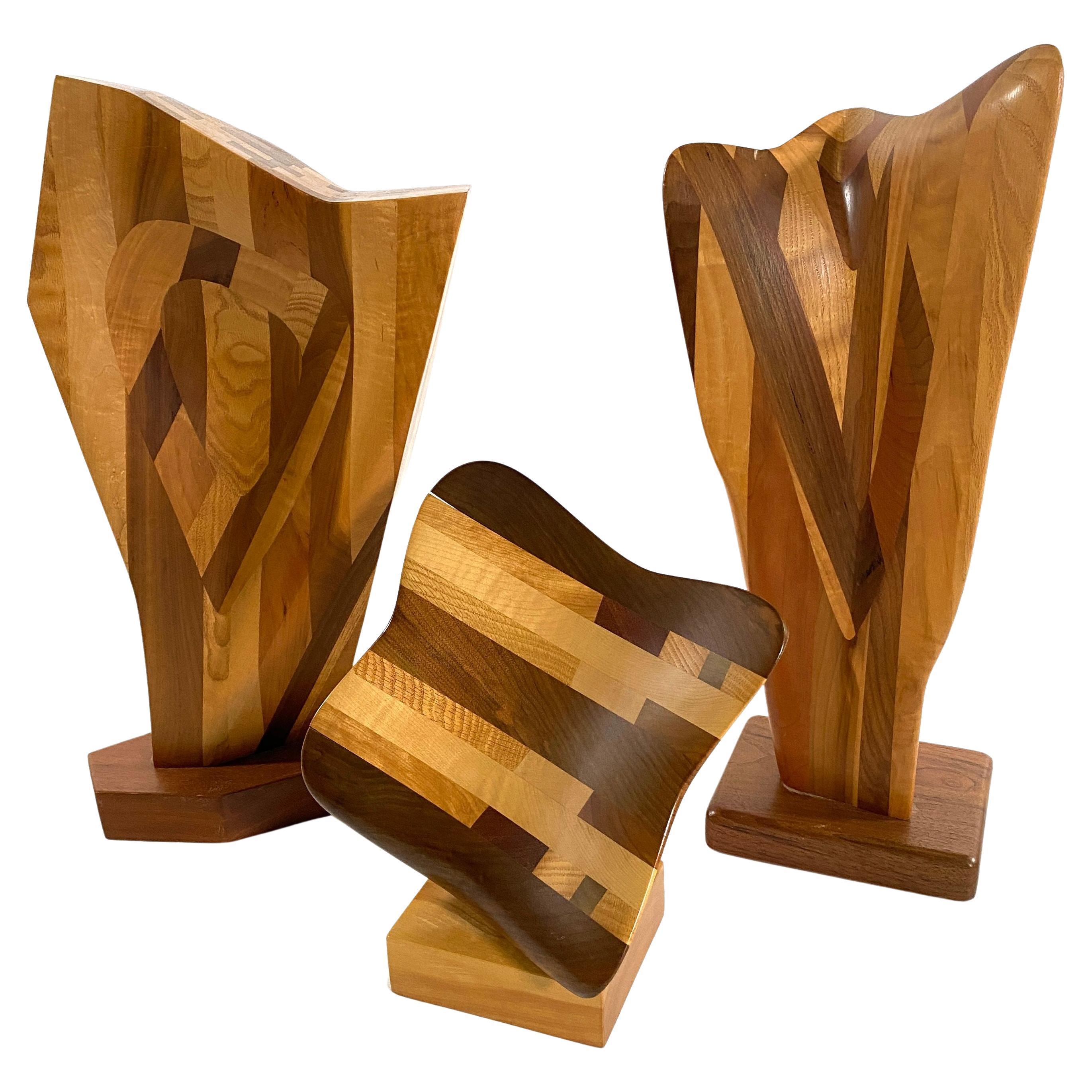 Set of 3 American Modern Abstract Mixed Exotic Wood Sculptures, Paul LaMontagne For Sale