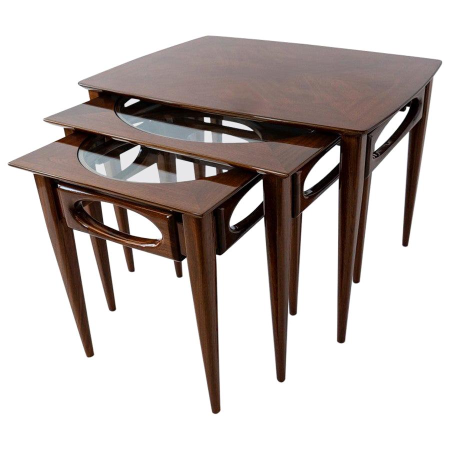 Set of 3 American Modern Walnut Nesting Tables, by American of Martinsville