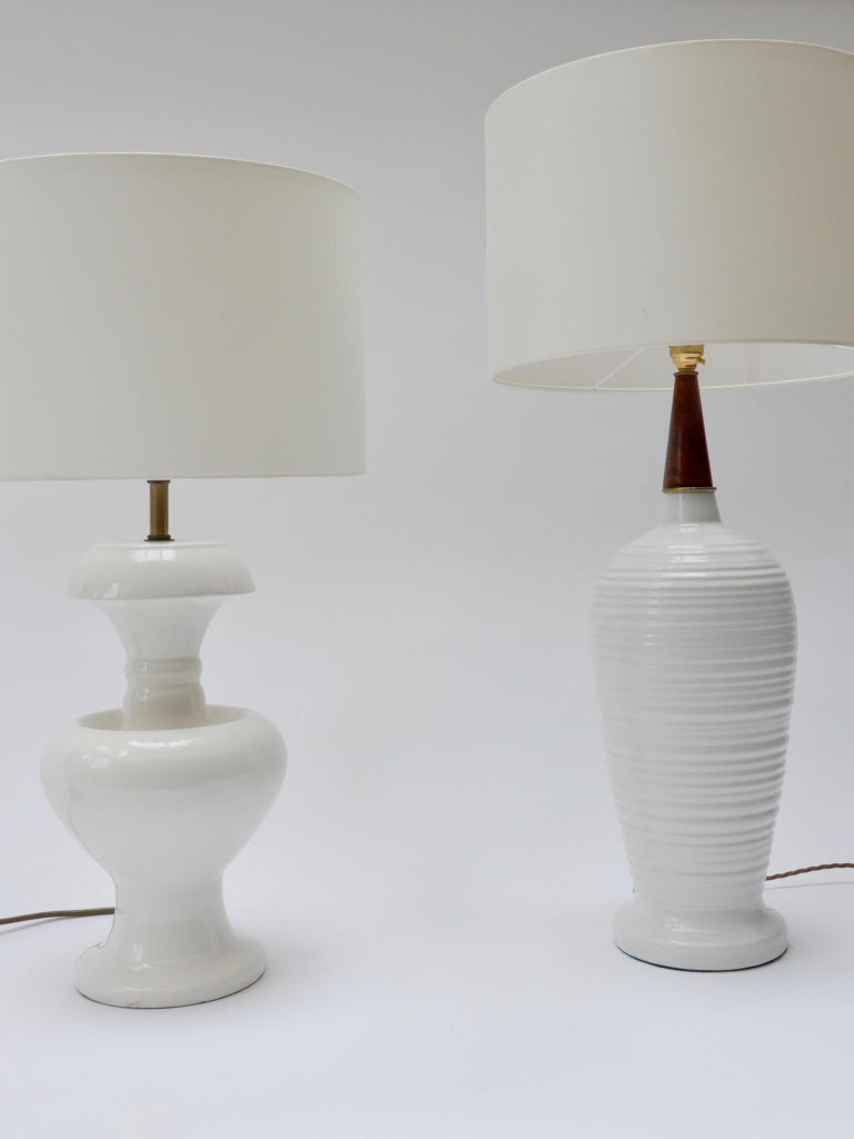 Set Of 3 American Vintage White Ceramic, Vintage White Table Lamps