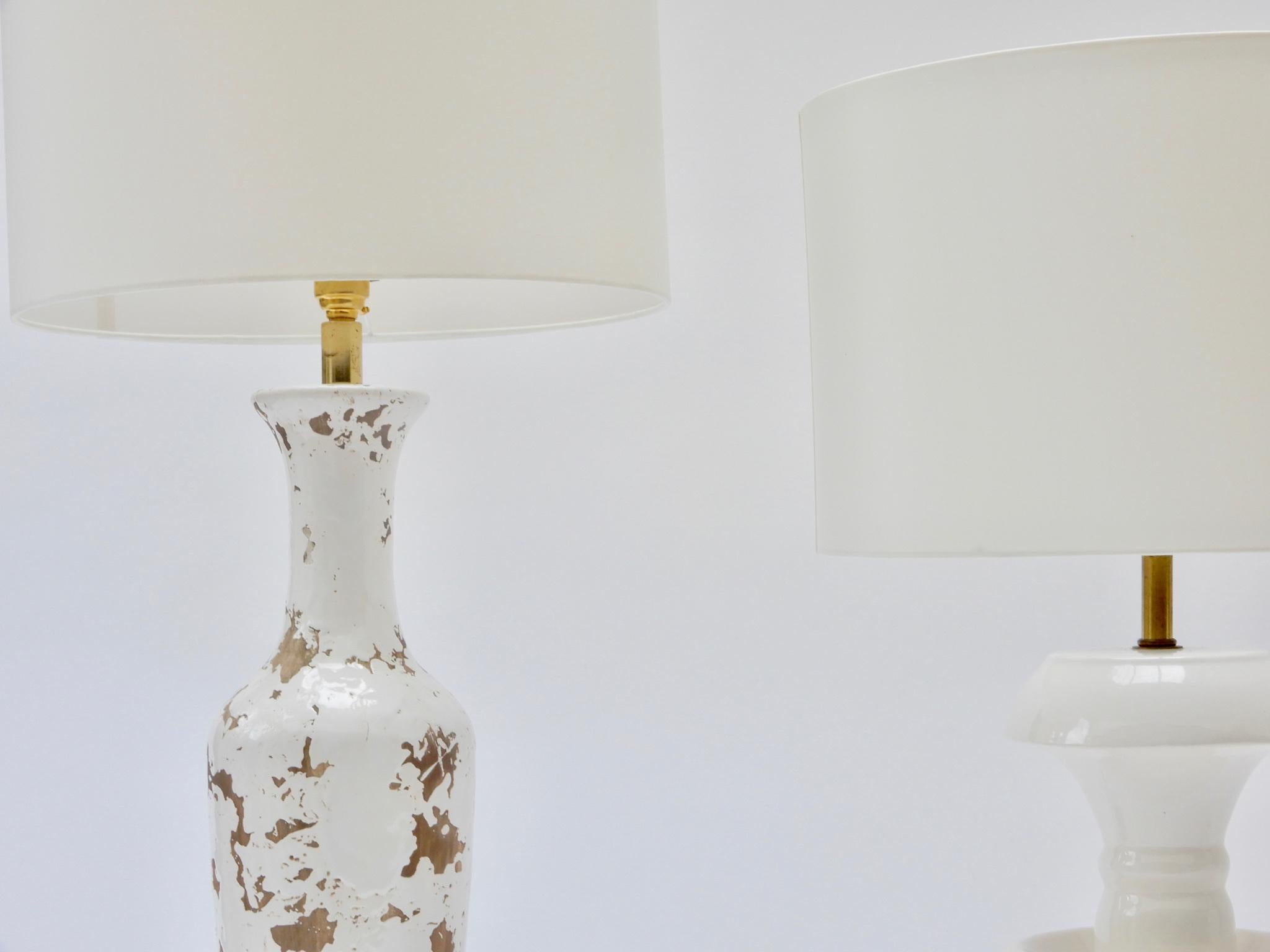 Set of 3 American Vintage White Ceramic Table Lamps In Good Condition In London, GB