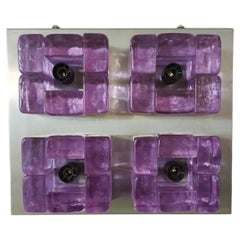 Set of 3 Amethyst Murano Cube Sconces / Flush Mounts
