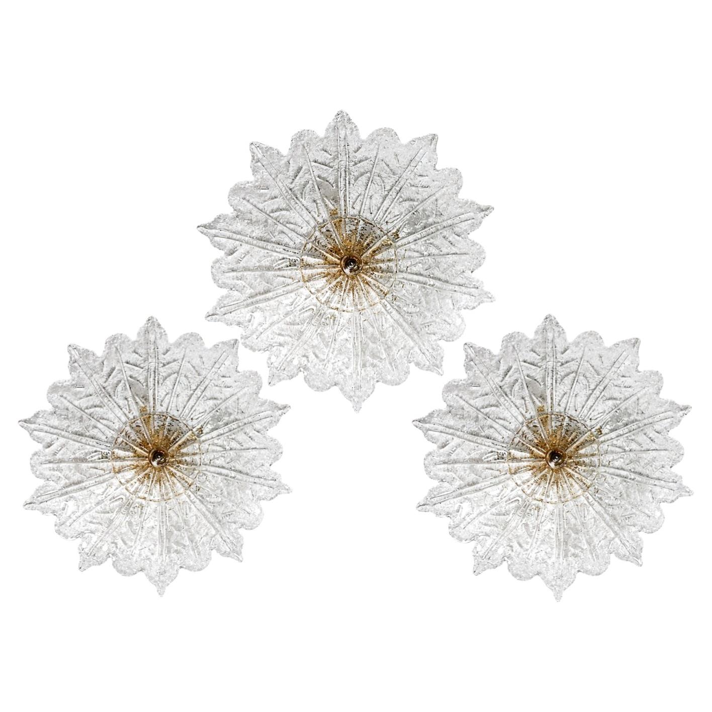 Set of 3 Amsterdam Palmetta, Italian Murano Glass Ceiling Light or Flush Mount For Sale