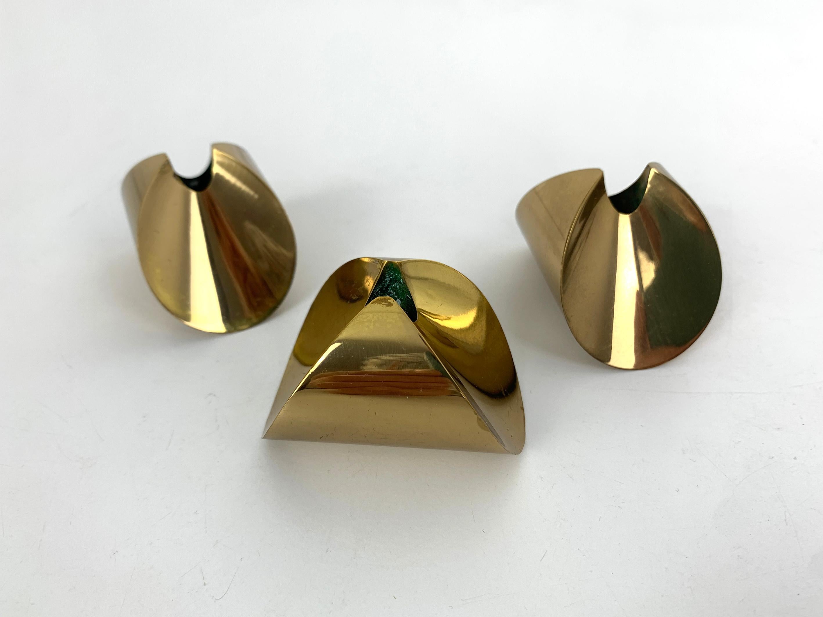 3er Set Aniara Kerzenleuchter massiv Messing von Pierre Forssell Skultuna Schweden 1960 im Angebot 6