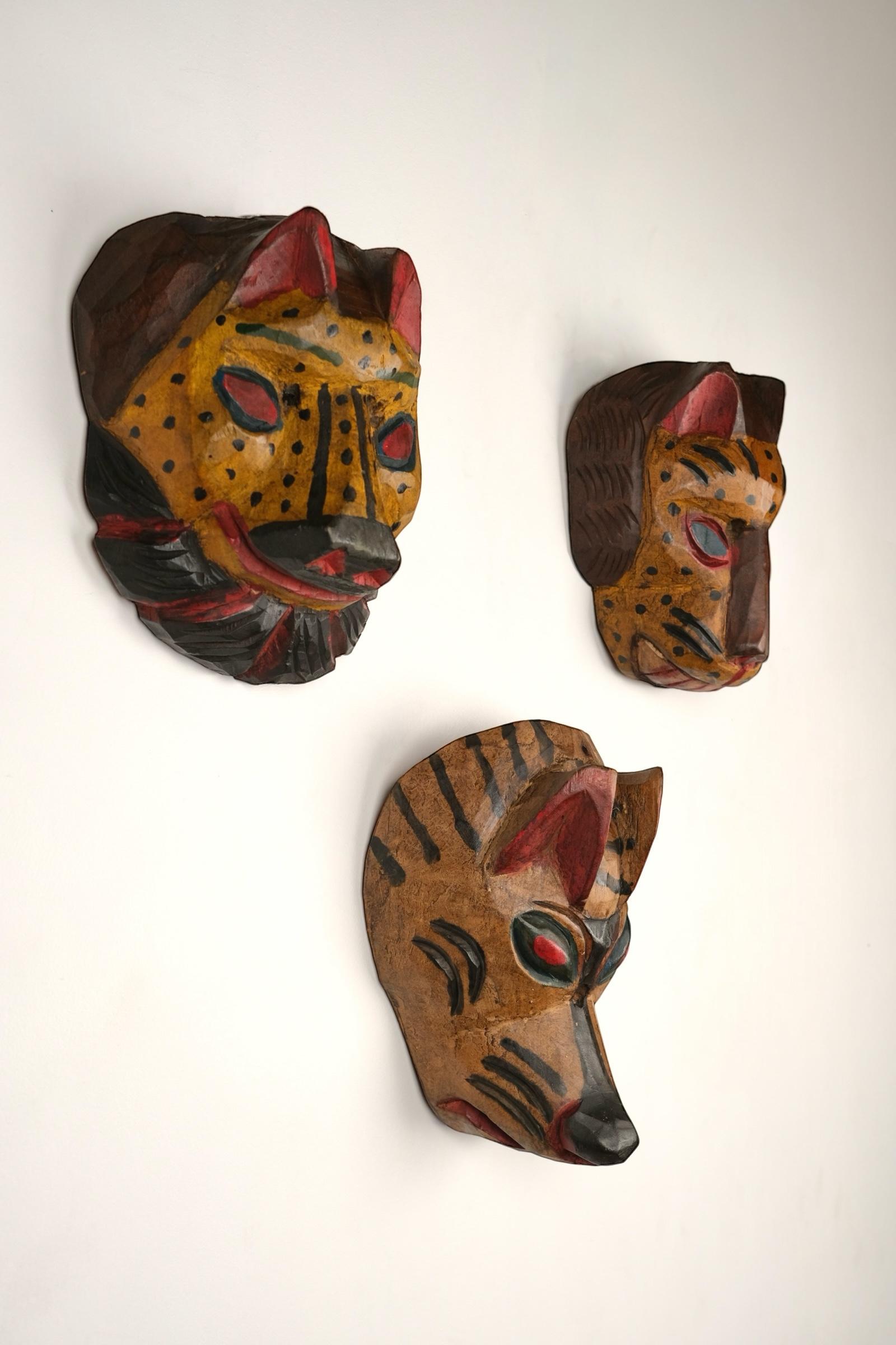 Folk Art Set of 3 animal masks in wood, Guatemala, 1980s