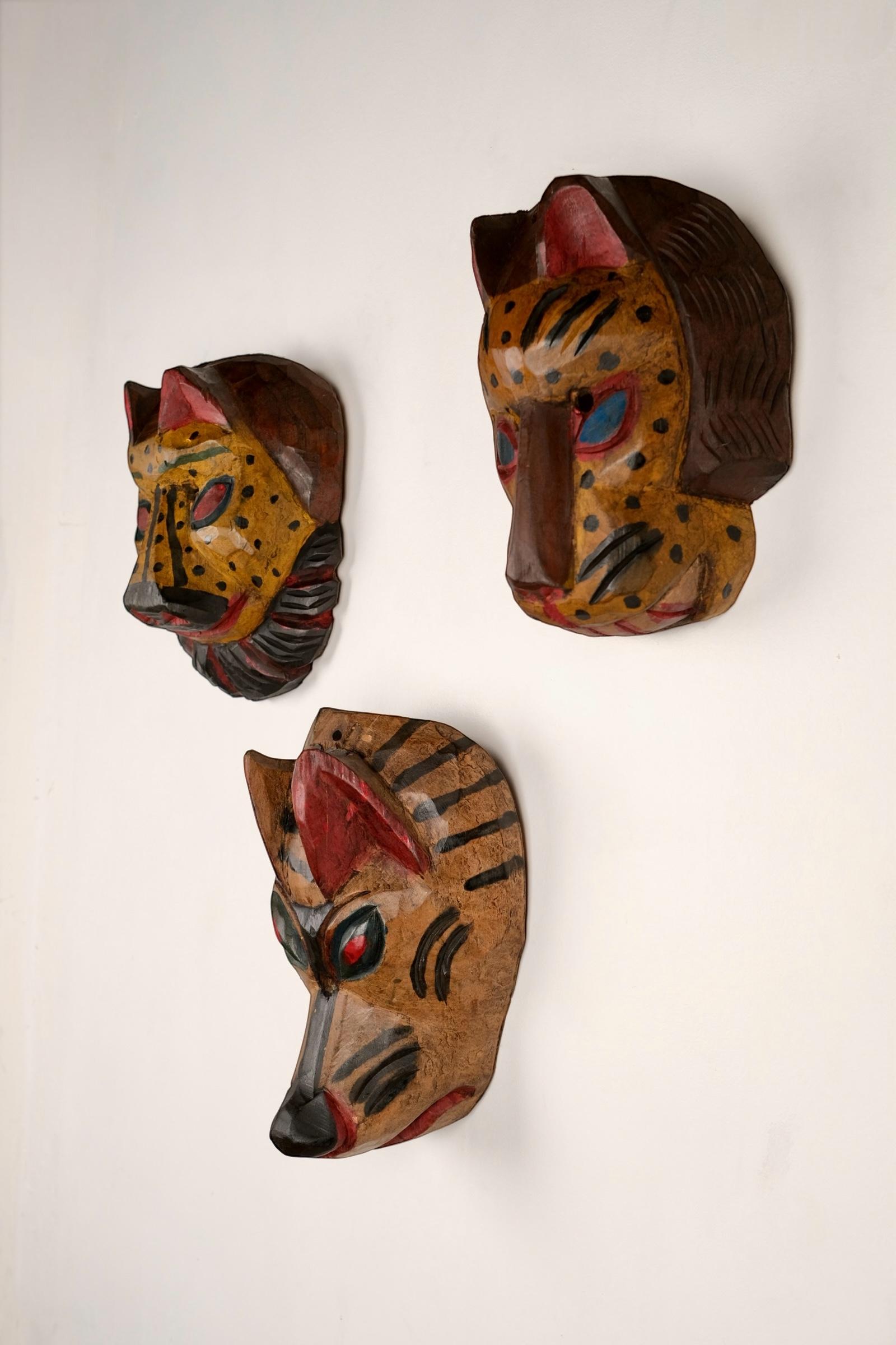 Guatemalan Set of 3 animal masks in wood, Guatemala, 1980s