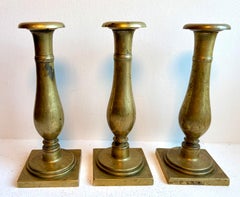 Set of (3) Antique 18th-Century Colonial Brass Candlesticks with Original Patina