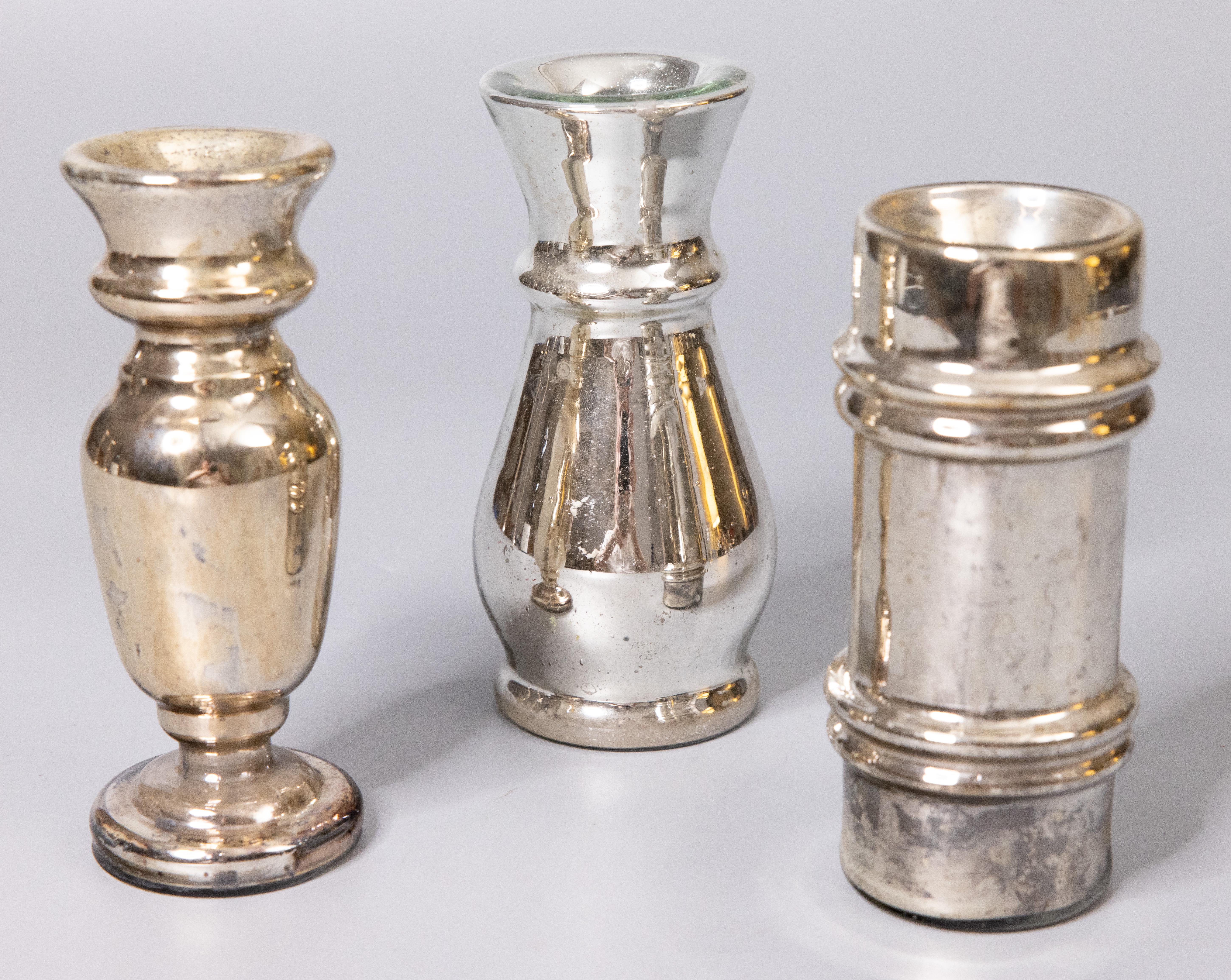 Victorian Set of 3 Antique 19th Century English Mercury Glass Vases For Sale