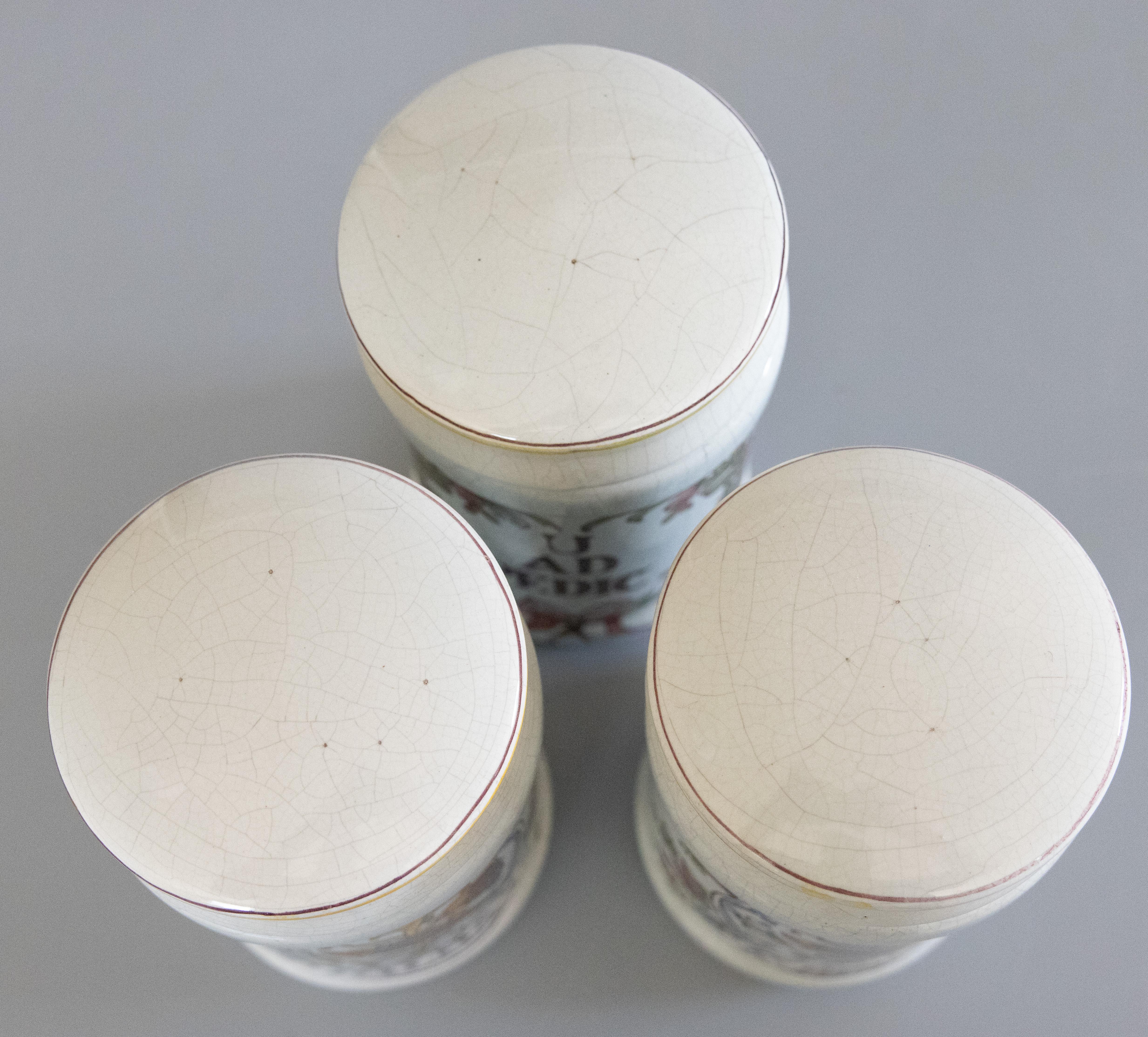 Set of 3 Antique 19th Century French Faience Albarello Apothecary Jars For Sale 8