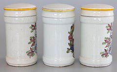 Set of 3 Antique 19th Century French Faience Albarello Apothecary Jars