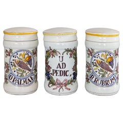 Set of 3 Antique 19th Century French Faience Albarello Apothecary Jars