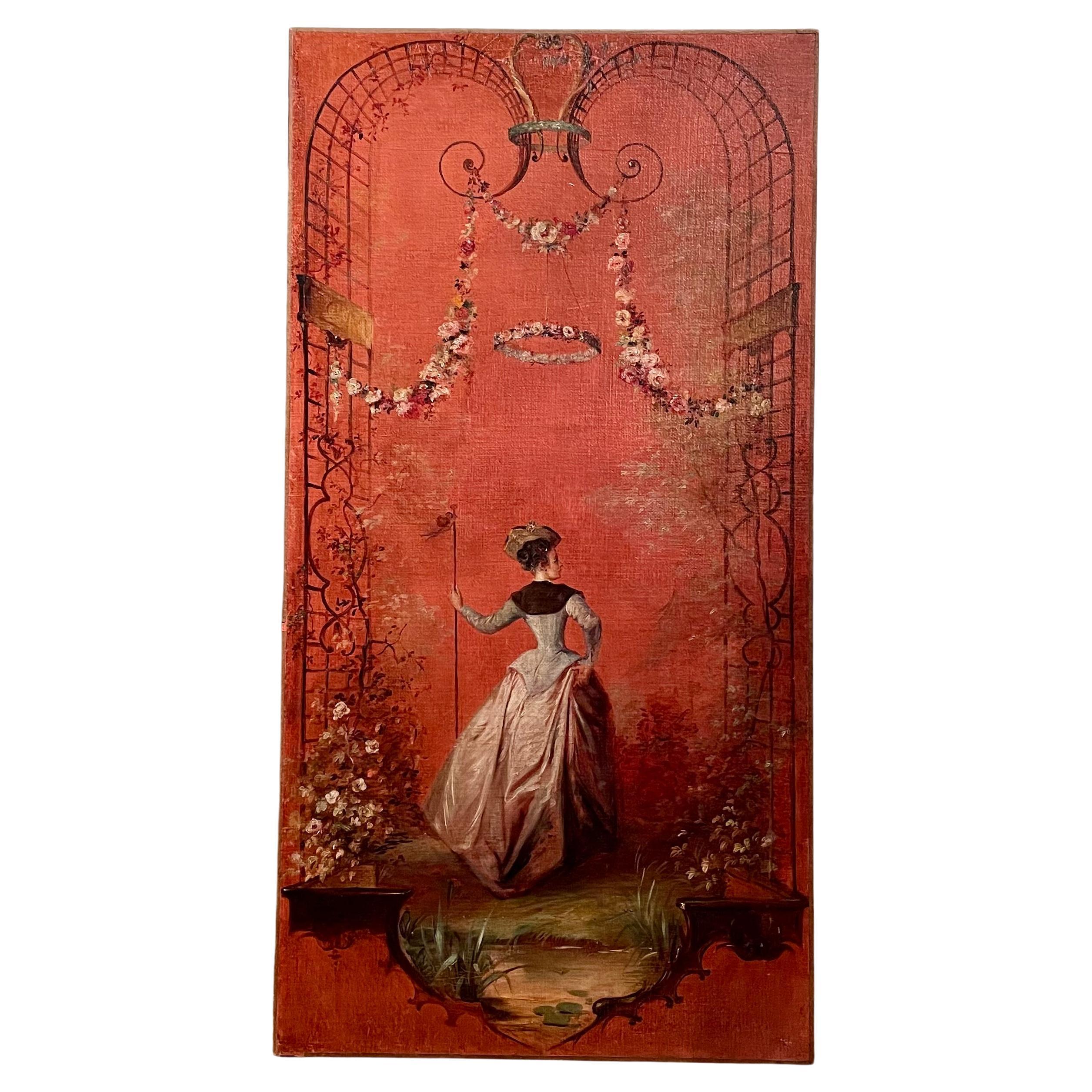 Ensemble de 3 panneaux anciens du 19e siècle de couleur ocre rouge dans un design 