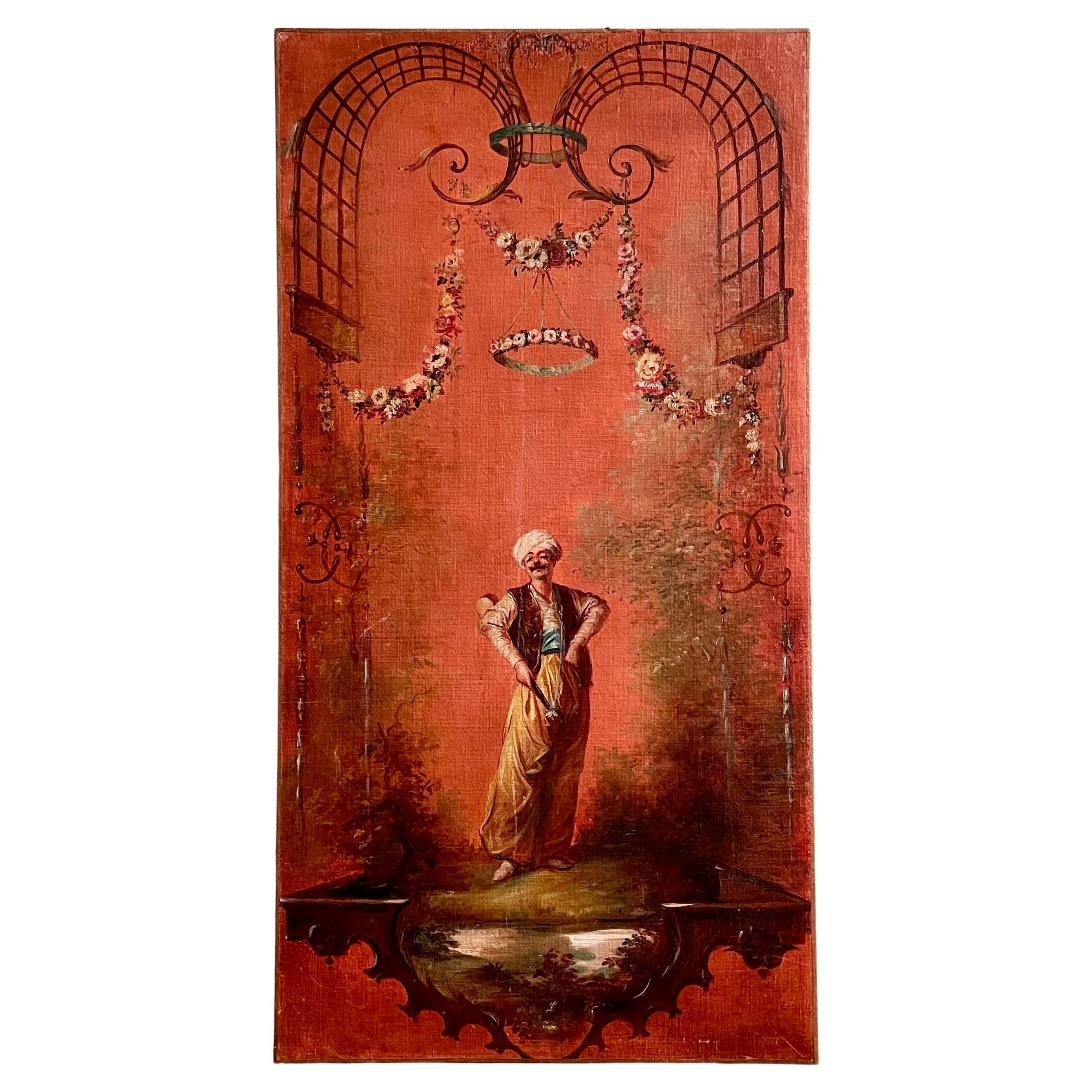 Français Ensemble de 3 panneaux anciens du 19e siècle en ocre rouge à motifs de chinoiseries en vente