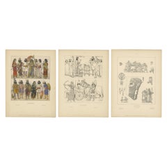 Set of 3 Antique Assyrian Costume and Culture Plates by Max Tilke, c.1900