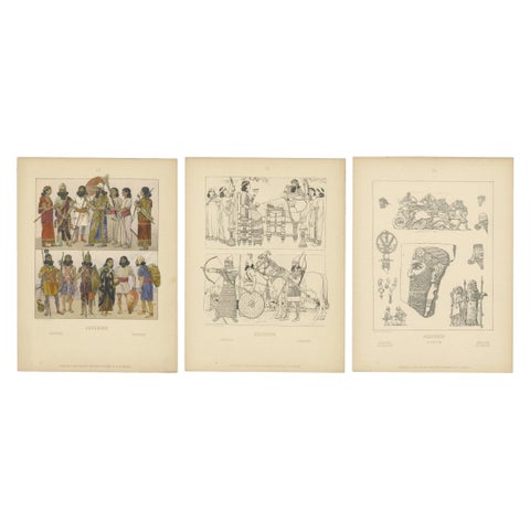 Set of 3 Antique Assyrian Costume and Culture Plates by Max Tilke, c.1900