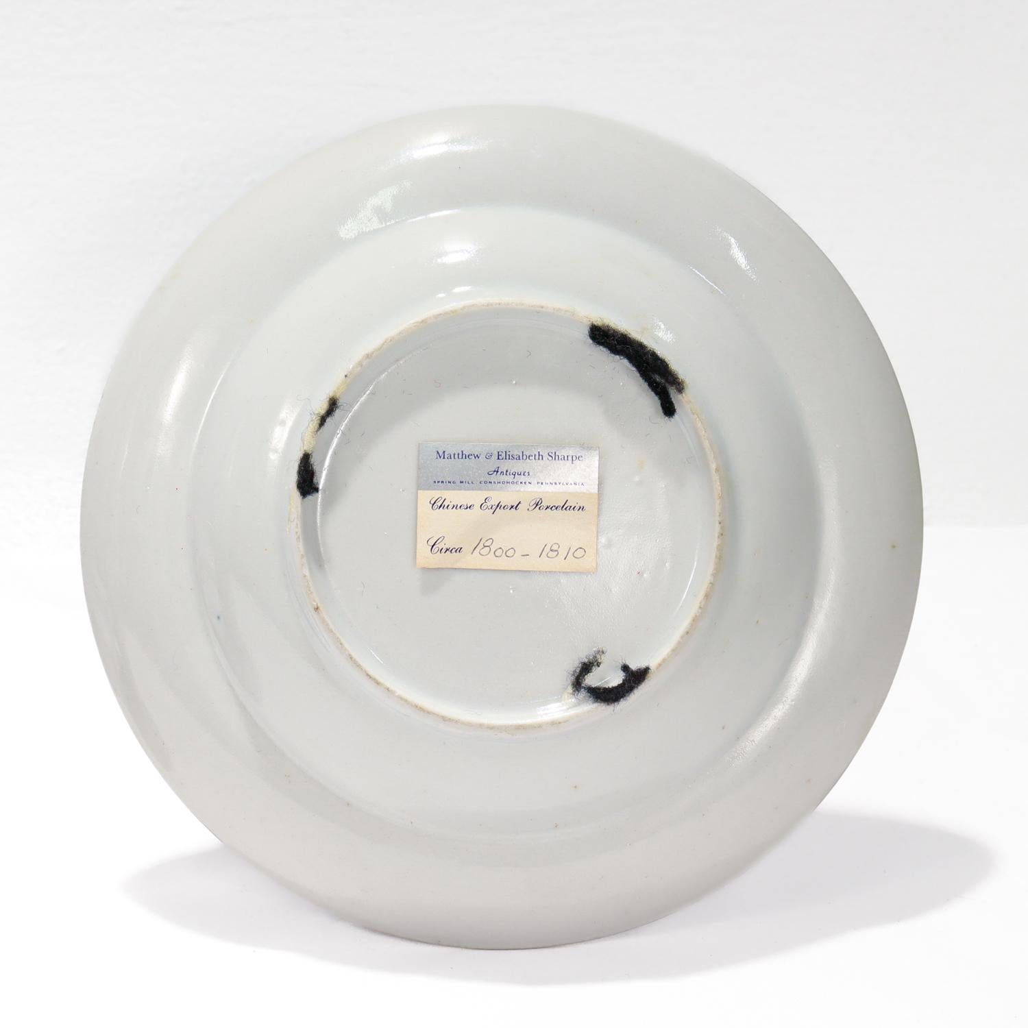 Set of 3 Antique Blue & White Chinese Export Nanking Porcelain Saucers or Plates For Sale 4