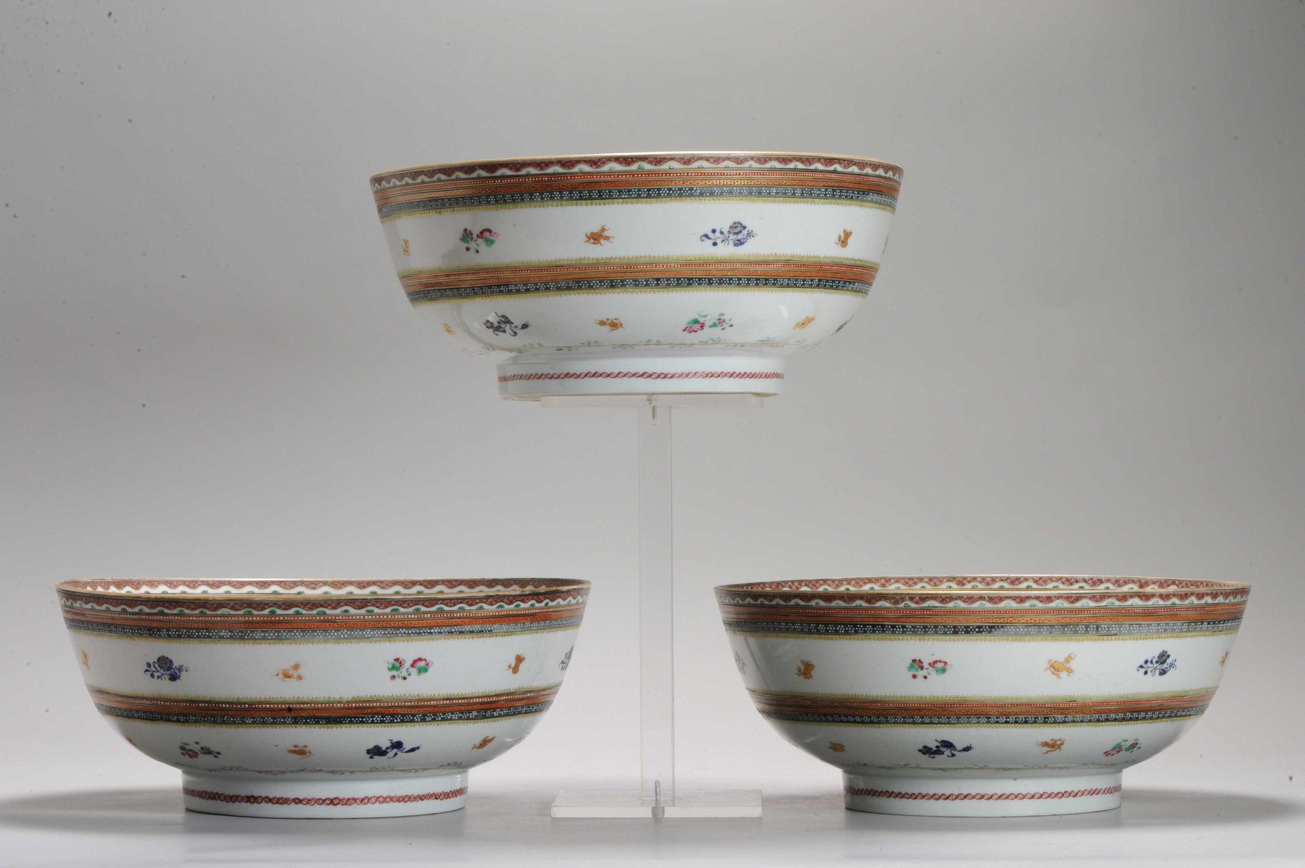 Ensemble de 3 bols anciens en porcelaine chinoise islamique Qianlong/ Jiaqing datant d'environ 1780-1800 en vente 4