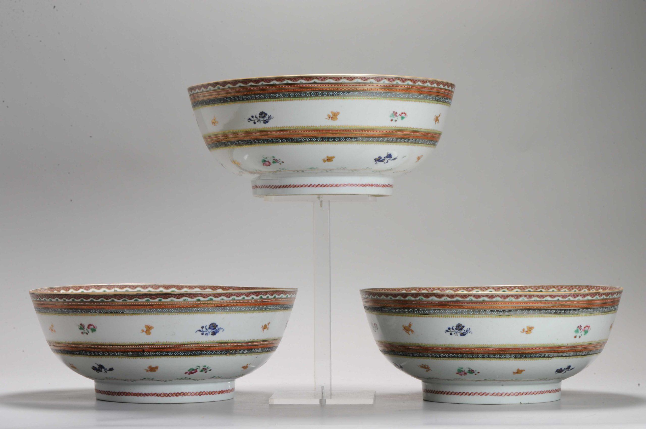Ensemble de 3 bols anciens en porcelaine chinoise islamique Qianlong/ Jiaqing datant d'environ 1780-1800 en vente 5