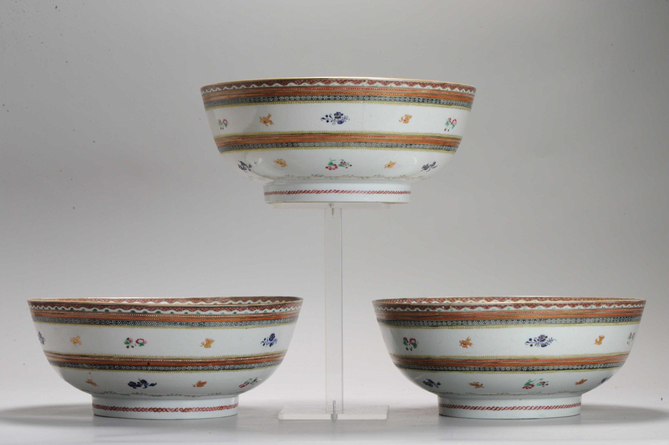 Ensemble de 3 bols anciens en porcelaine chinoise islamique Qianlong/ Jiaqing datant d'environ 1780-1800 en vente 7