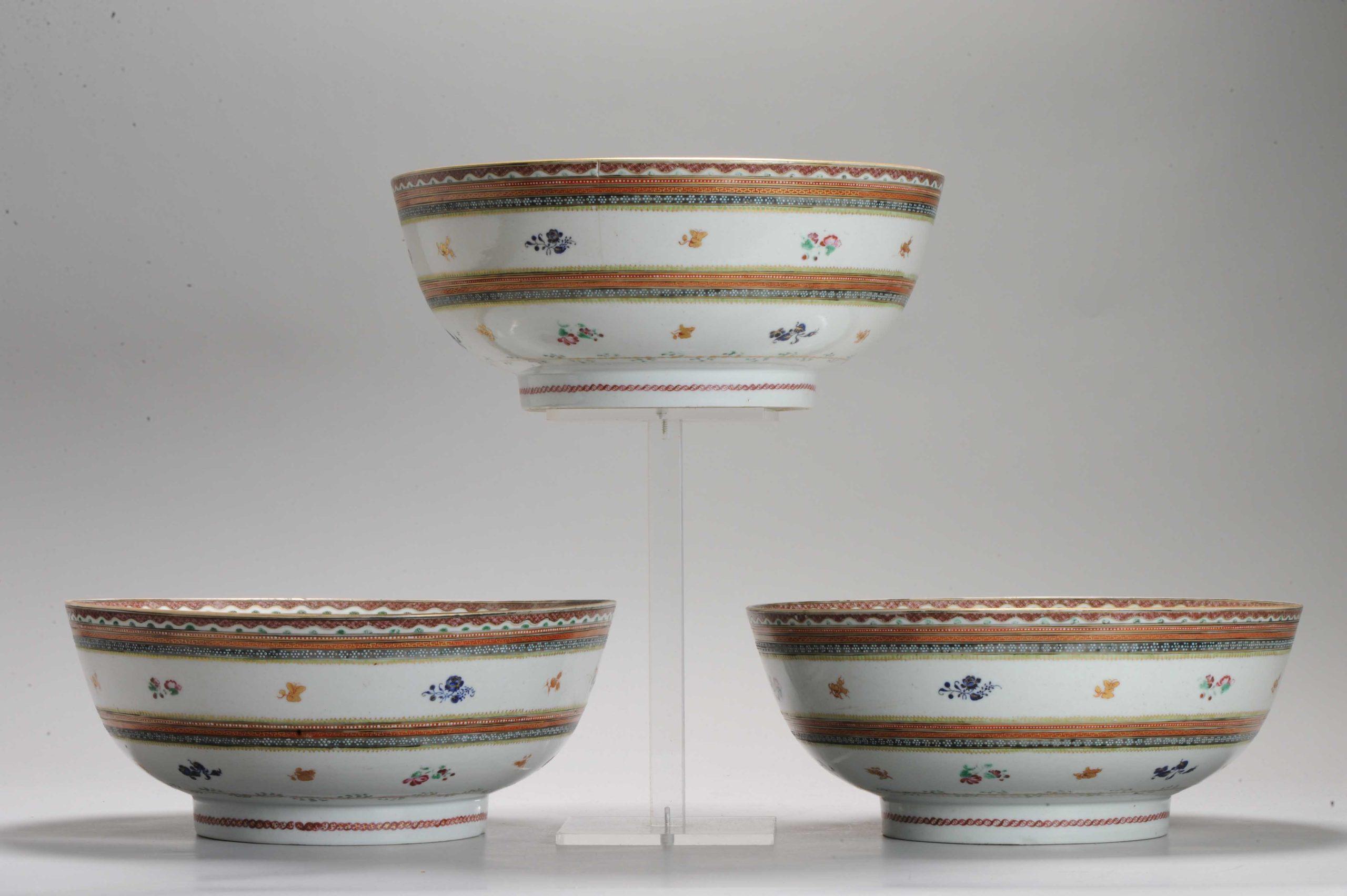 Ensemble de 3 bols anciens en porcelaine chinoise islamique Qianlong/ Jiaqing datant d'environ 1780-1800 en vente 8