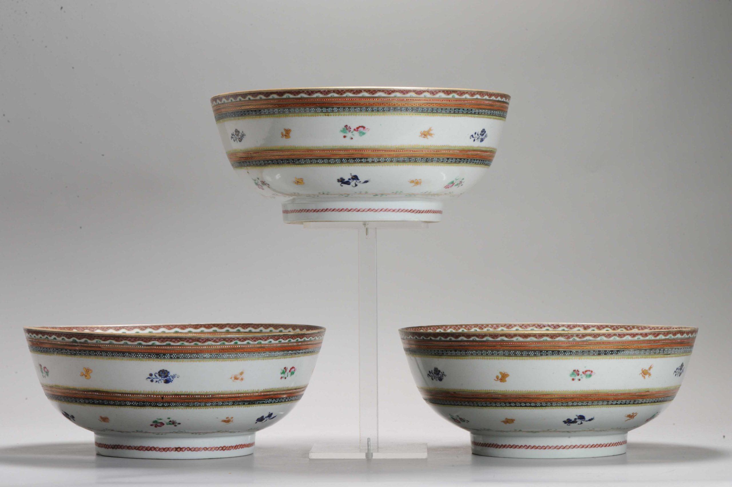 Ensemble de 3 bols anciens en porcelaine chinoise islamique Qianlong/ Jiaqing datant d'environ 1780-1800 en vente 1