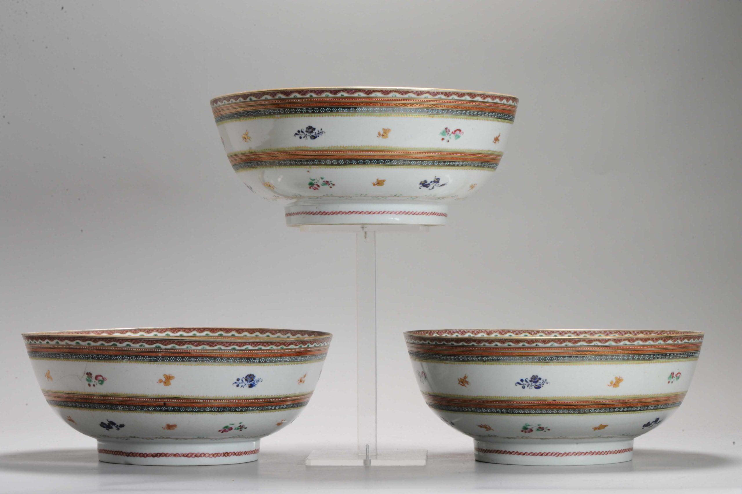 Ensemble de 3 bols anciens en porcelaine chinoise islamique Qianlong/ Jiaqing datant d'environ 1780-1800 en vente 2