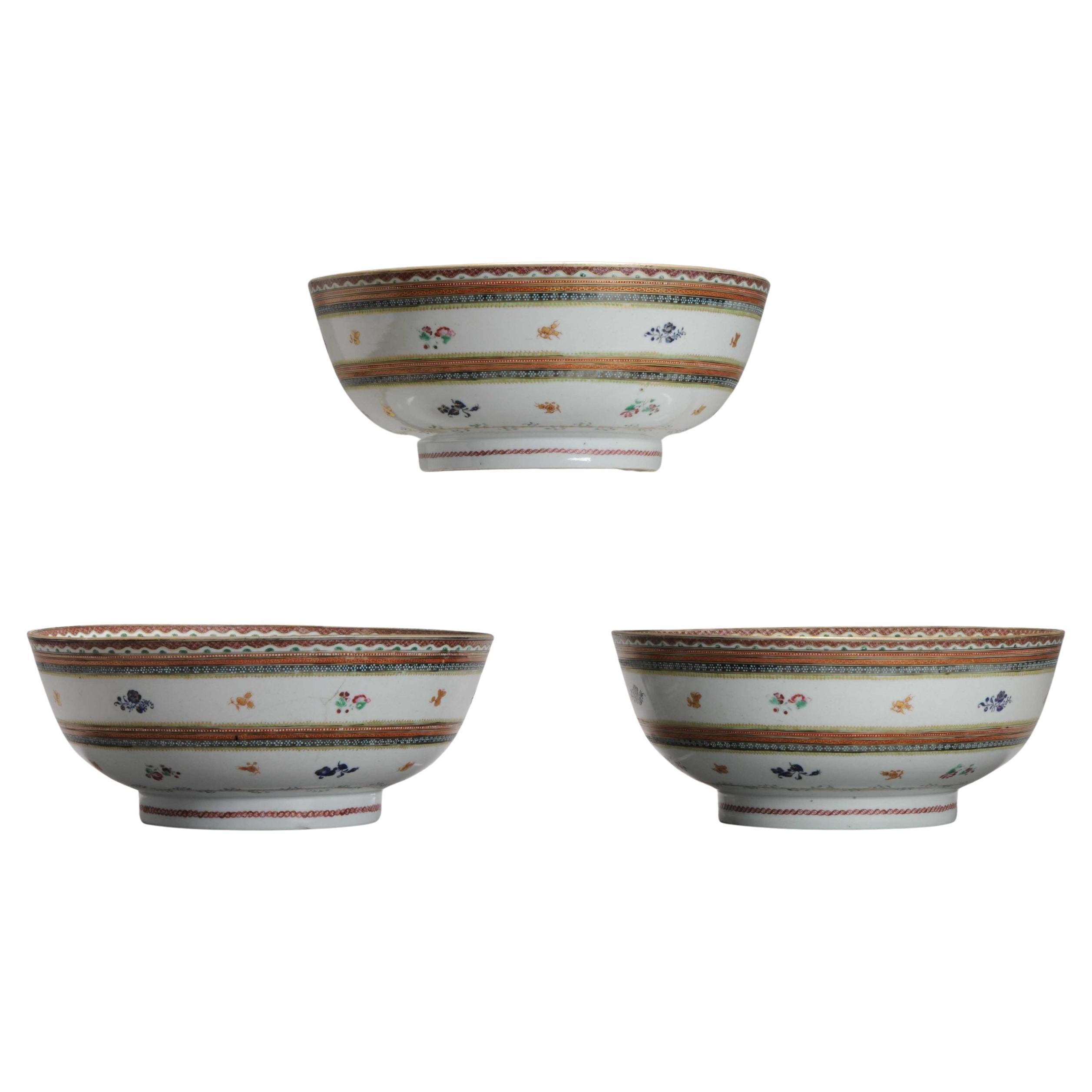 Set of 3 Antique Ca 1780-1800 Qianlong/Jiaqing Islamic Chinese Porcelain Bowl