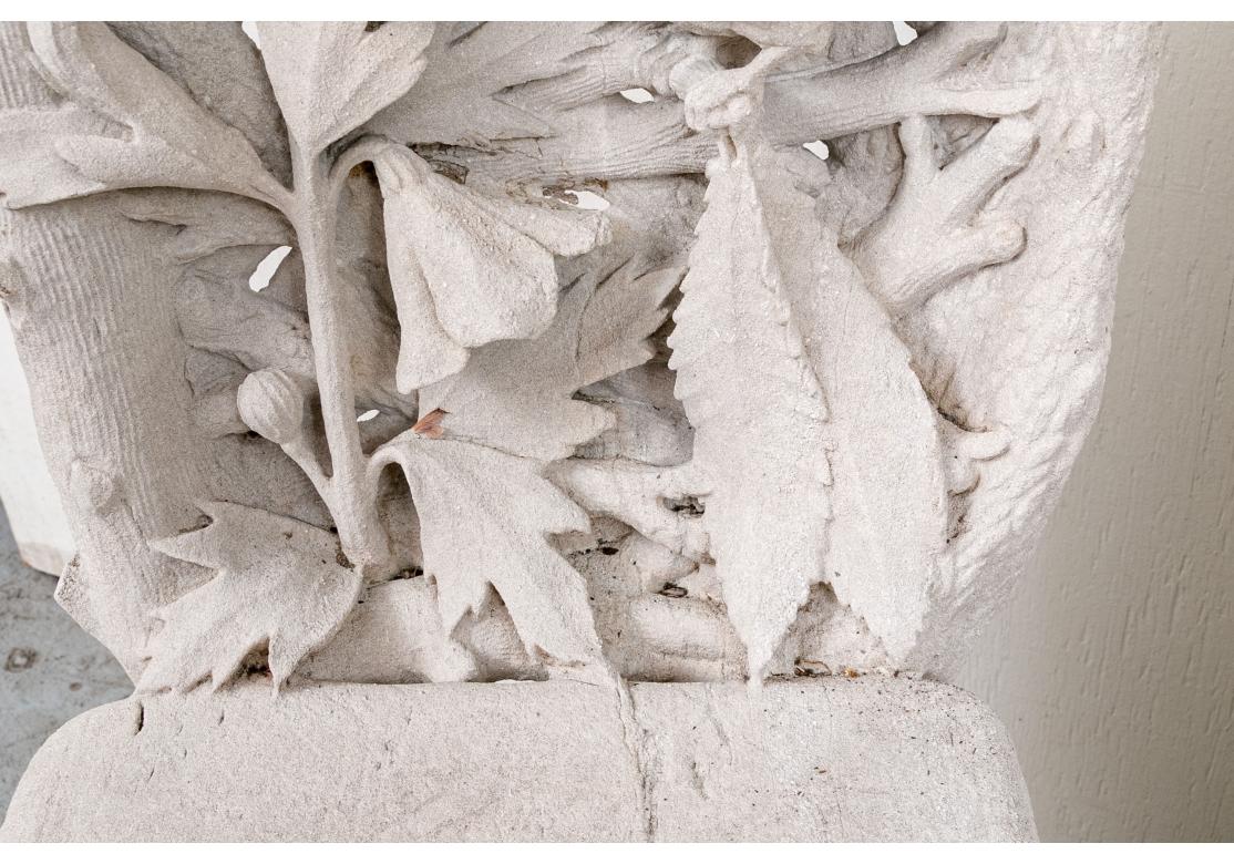 Set Of 3 Antique Carved Limestone Faux Bois Garden Chairs In Distressed Condition In Bridgeport, CT