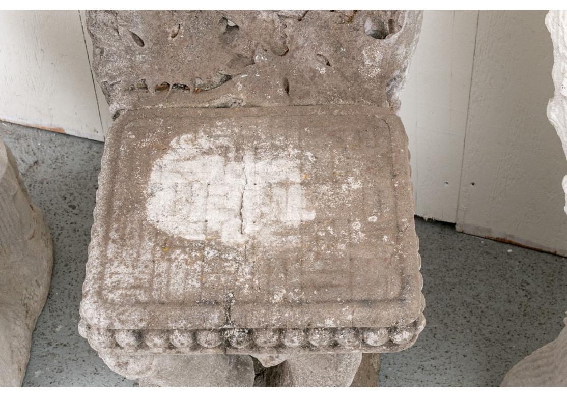 19th Century Set Of 3 Antique Carved Limestone Faux Bois Garden Chairs