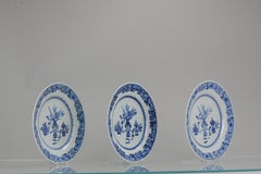 Set of 3 Antique Chinese Porcelain Blue White Dinner Plates, 18th Century