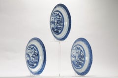 Set von 3 antiken chinesischen Kangxi/Yongzheng-Esstellern aus Porzellan in Blau und Weiß aus 18C