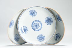 Set of 3 Antique Chinese Porcelain QIanlong Blue and White Dinner Plates, 18th C