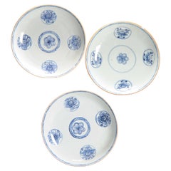 Set of 3 Antique Chinese Porcelain QIanlong Blue and White Dinner Plates, 18th C