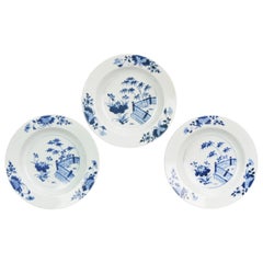 Set of 3 Antique Chinese Qianlong Plate Bamboo Lotus Porcelain Qing Dynasty
