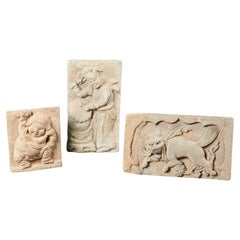 Satz von 3 antiken chinesischen Terrakotta-Plaketten