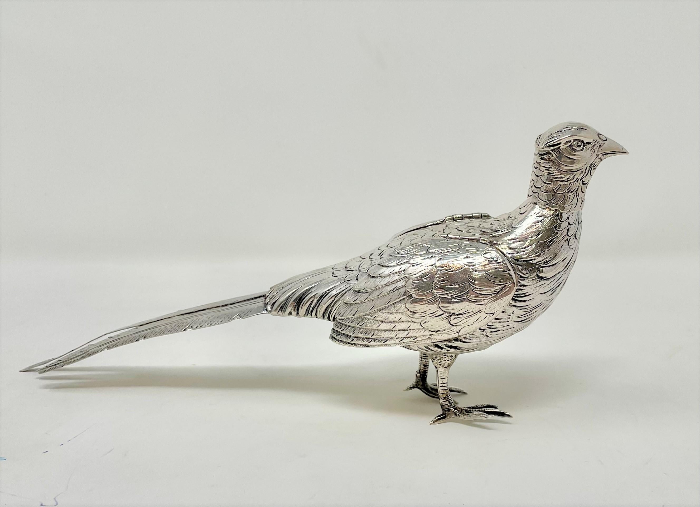 20th Century Set of 3 Antique Continental Silver '.800' Peacock Sculptures, circa 1920-1940's