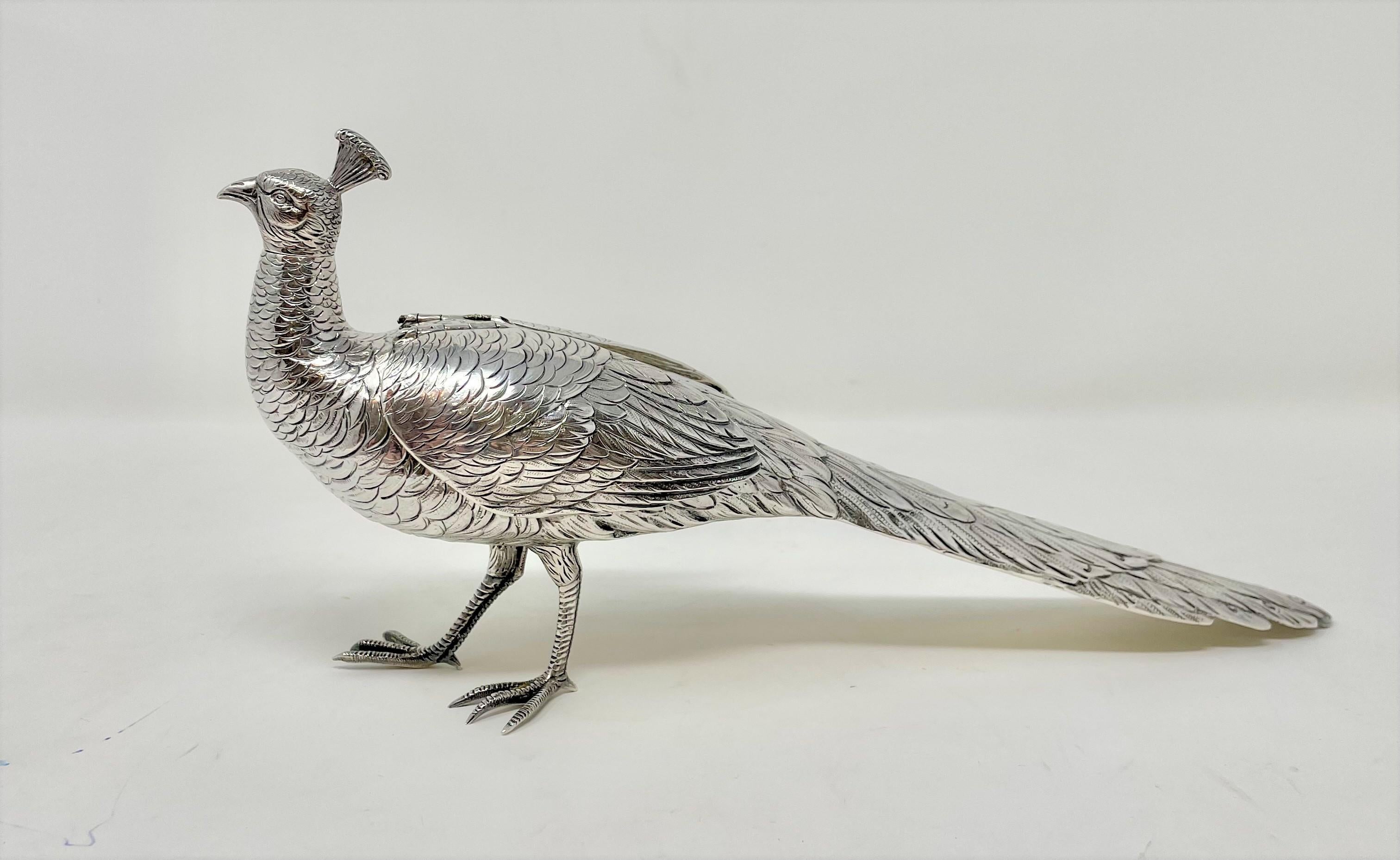 Set of 3 Antique Continental Silver '.800' Peacock Sculptures, circa 1920-1940's 1
